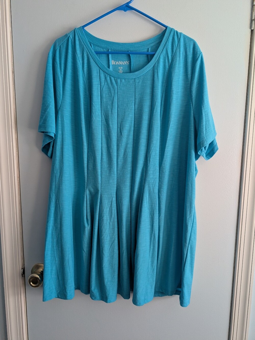 Roaman's Teal Pleated Short-Sleeve Swing Tunic